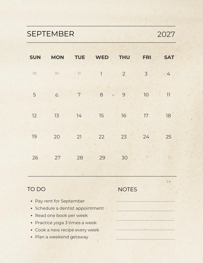 Beige Minimalist September Schedule To Do List Template - Venngage