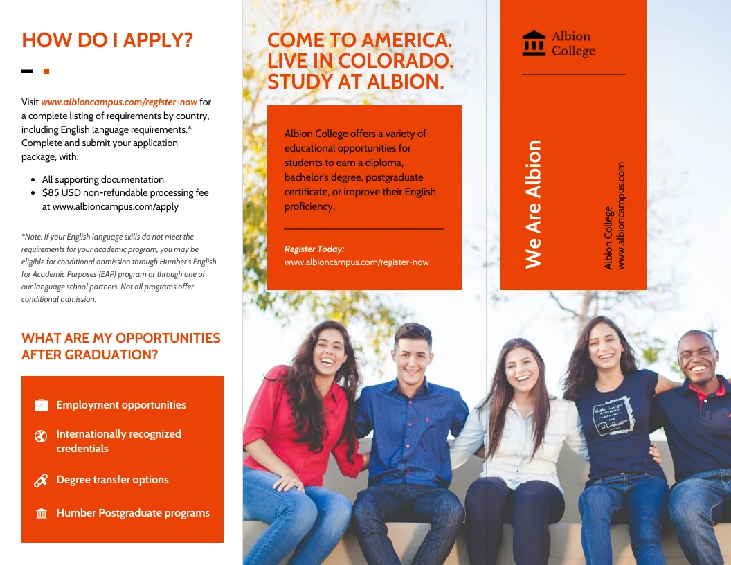 Orange College Pamphlet Tri Fold Brochure Template - Venngage