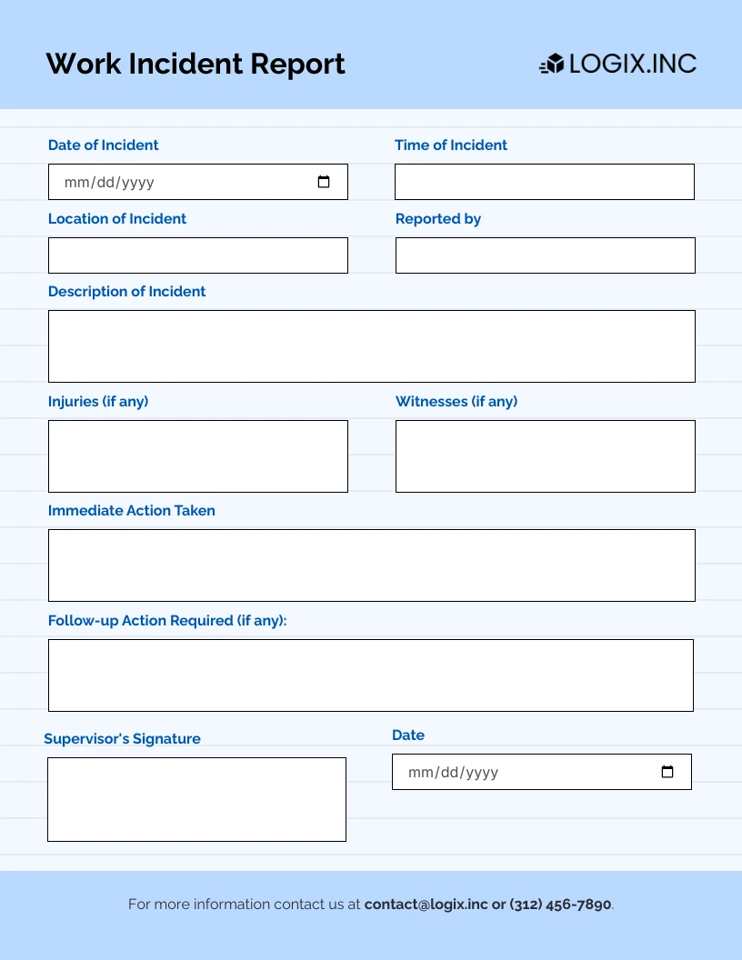 Work Incident Report Template - Venngage