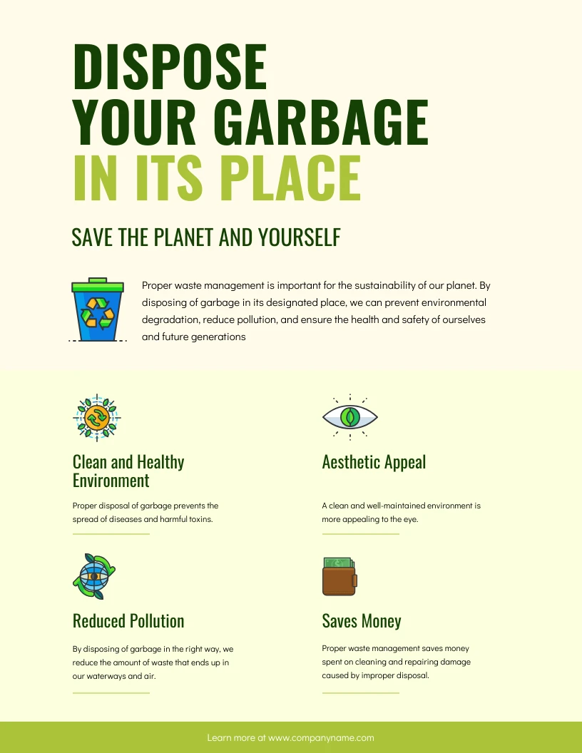 Yellow Green Benefits of Disposing of Garbage Poster Venngage