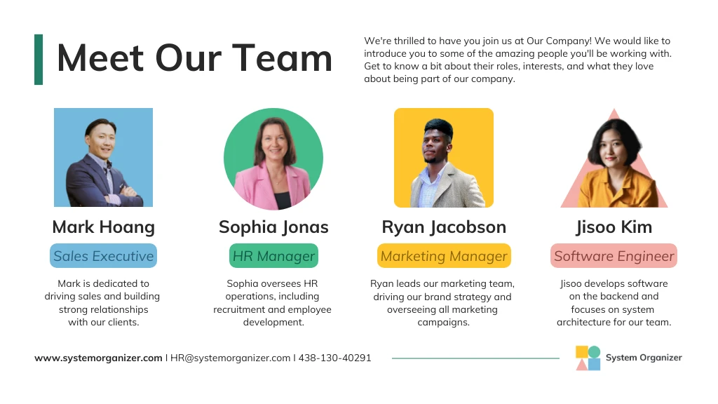 Meet the Team Corporate Single Slide Presentation - Venngage