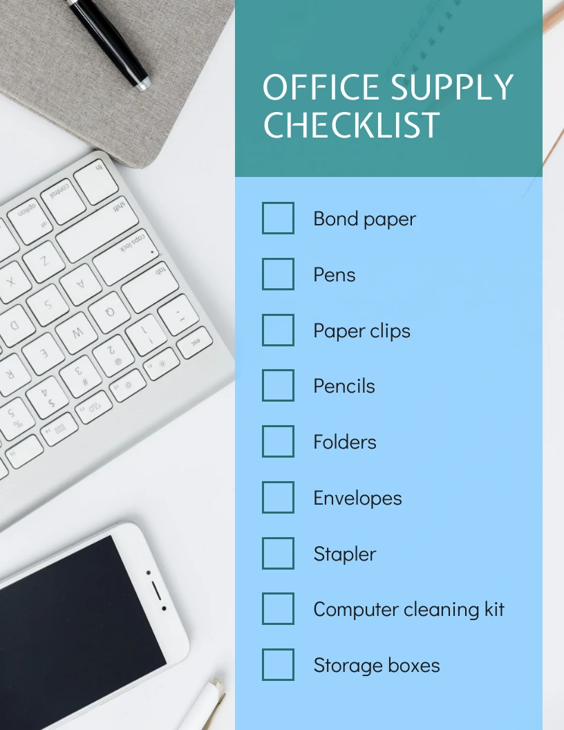 Blue Office Supplies Shopping Checklist - Venngage