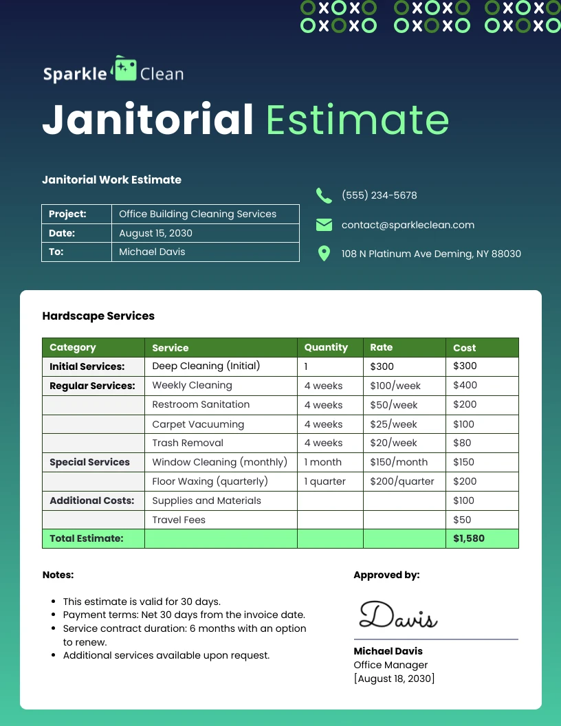 Janitorial Estimate Template - Venngage