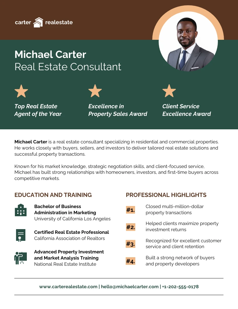 Biography One Pager Template - Venngage