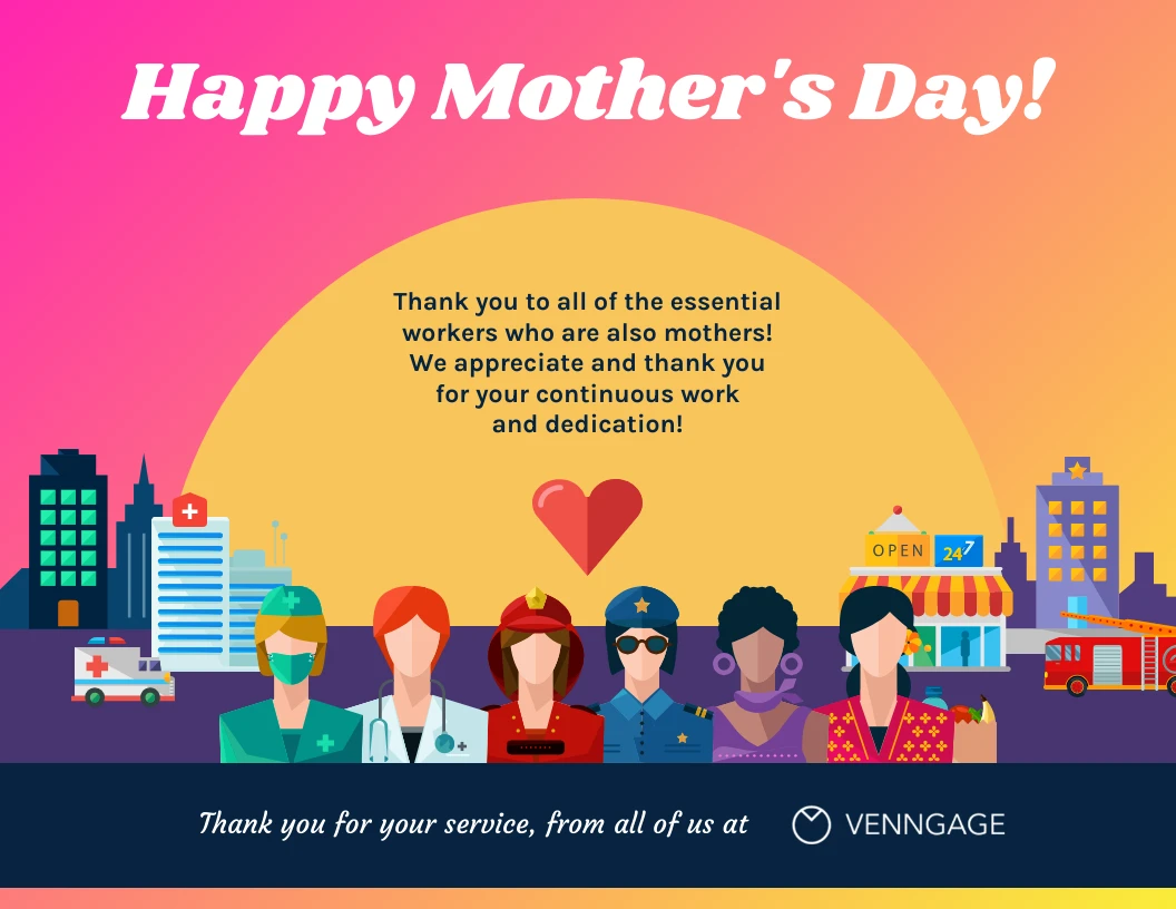 Biglietto di ringraziamento per la festa della mamma dei lavoratori  essenziali - Venngage