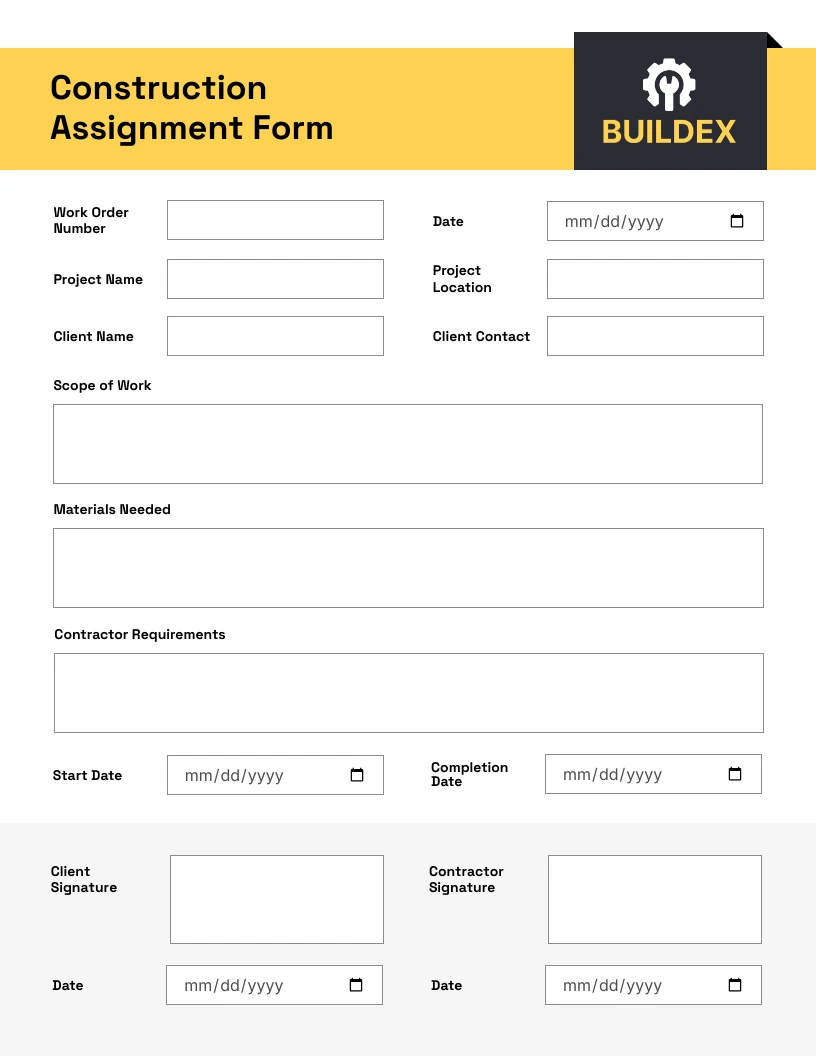 Contractor Form Template - Venngage
