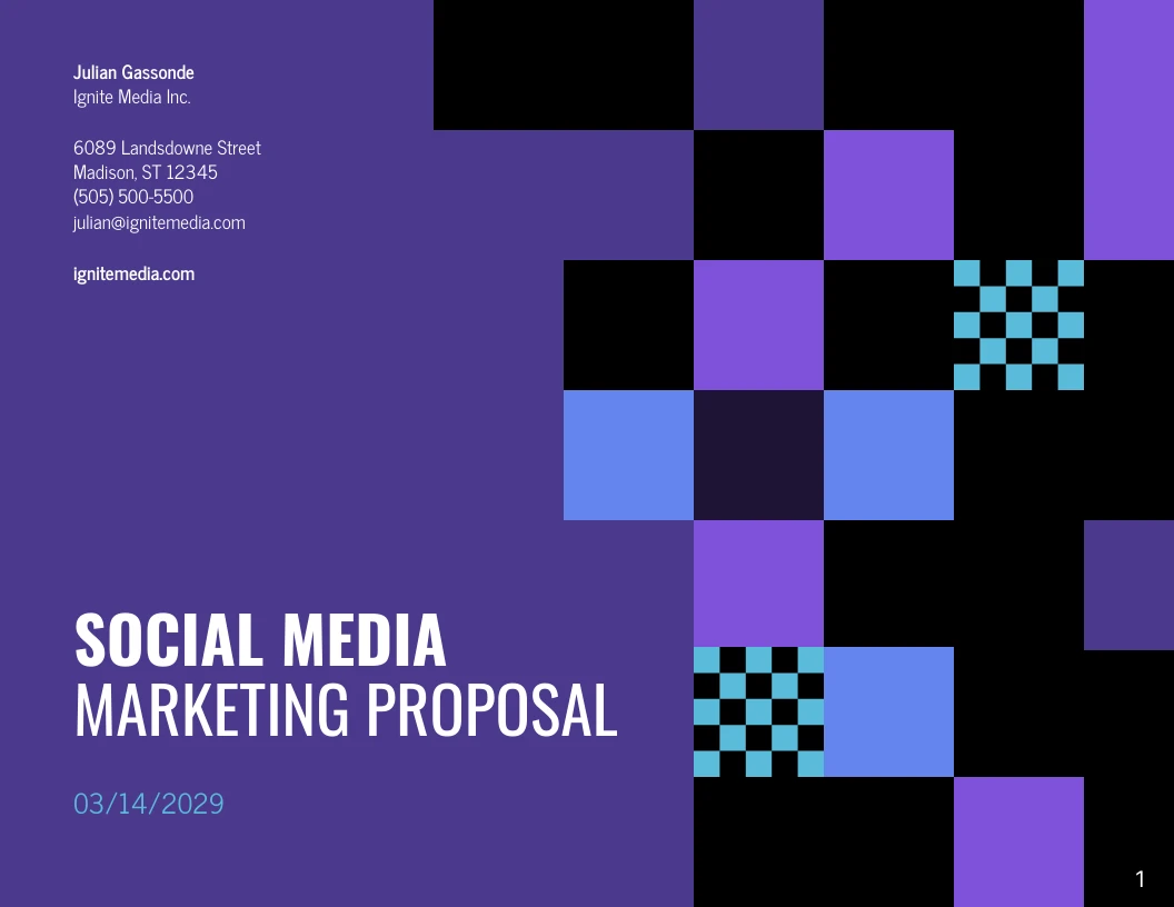 Purple Checkered Social Media Marketing Proposal Template - Venngage