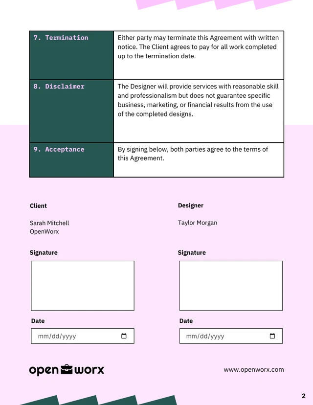 Freelance Design Contract Template Free - صفحة 2