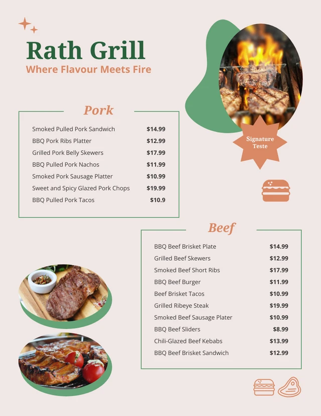 Modèle de menus de barbecue rétro vert pastel