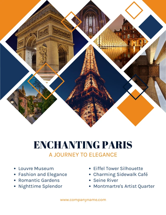 White Orange And Navy Geometric Enchanting Paris Travel Poster Template