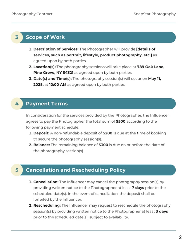 Influencer Photography Contract - page 2