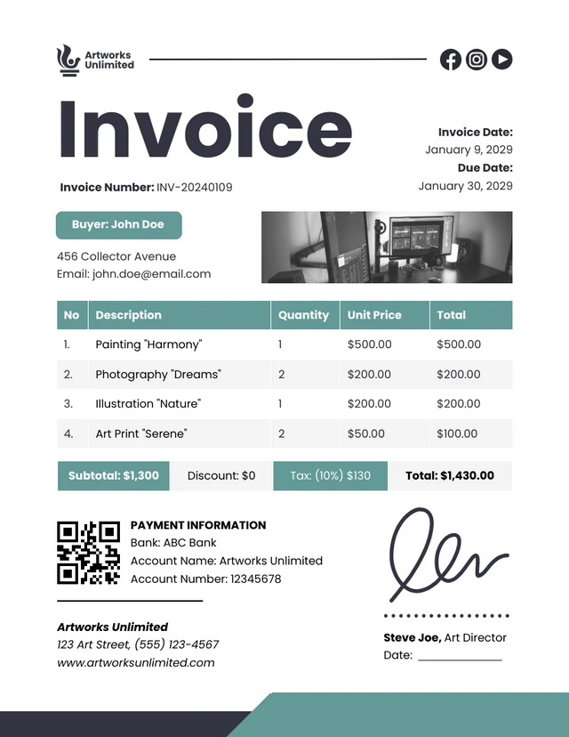 Artwork Royalty Invoice Template