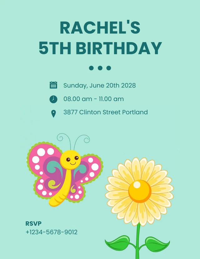 Modèle d'invitation d'anniversaire d'illustration de papillon simple vert clair