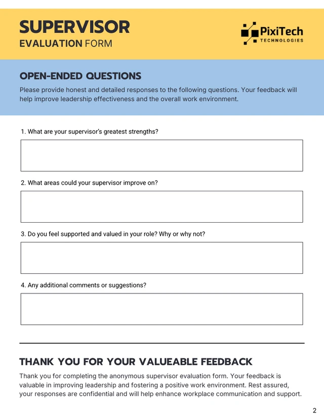 Simple Yellow and Blue Supervisor Evaluation Forms - Page 2