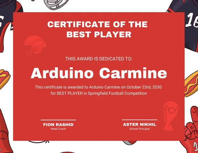 White And Red Modern Illustration Football Sport Certificate Template
