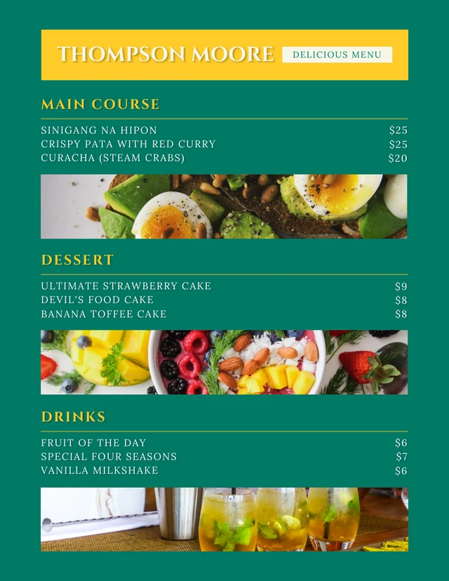 Green And Yellow Modern Cafe Menu Template