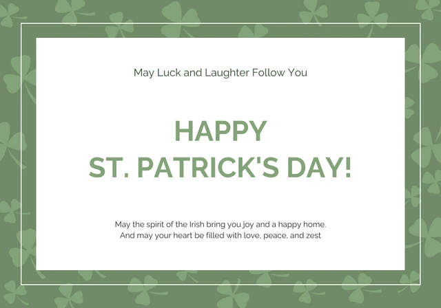Pattern Clover Green and White St. Patrick's Day Card Template