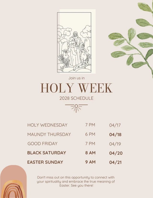 Brown Bohemian Holy Week Schedule Template