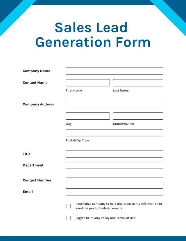 Blue and White Clean Minimalist Sales Lead Generation Forms Template
