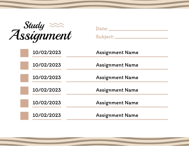 Brown Texture Study Assignment Schedule Template