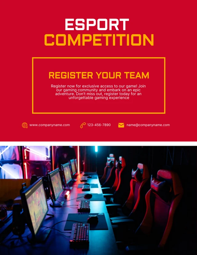 Rote und gelbe einfache Foto-Esport-Wettbewerbs-Gaming-Poster-Vorlage