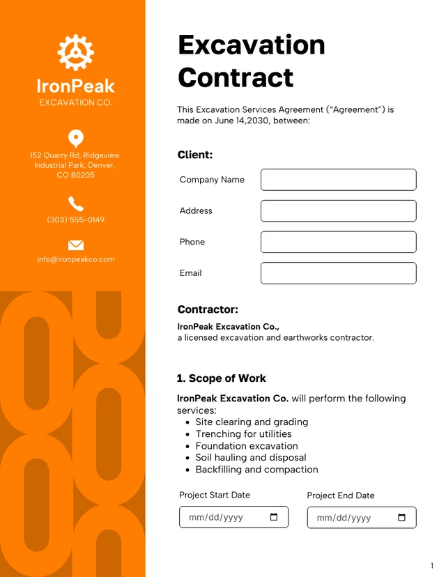 Excavation Contract Template - page 1