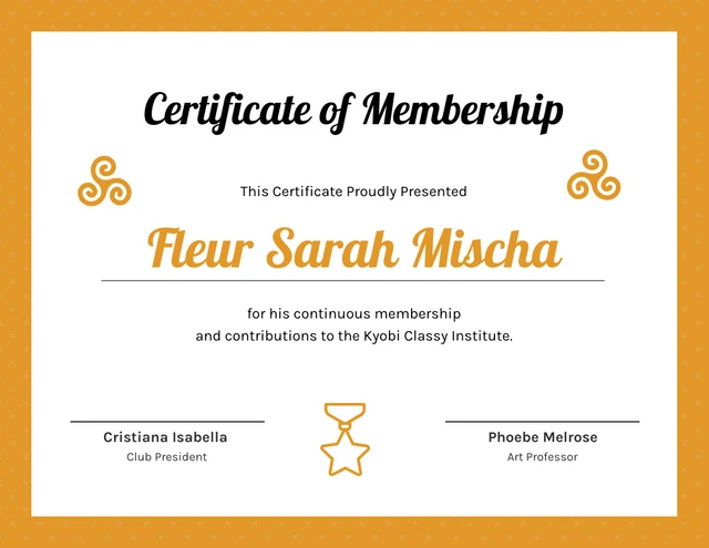 Yellow And White Minimalist Class Membership Certificates Template