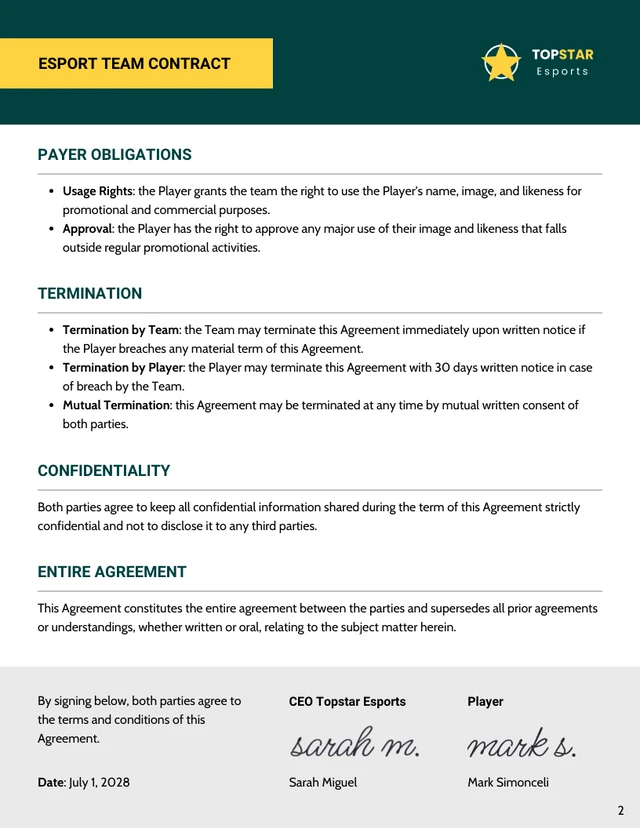 Esports Team Contract Template - Pagina 2