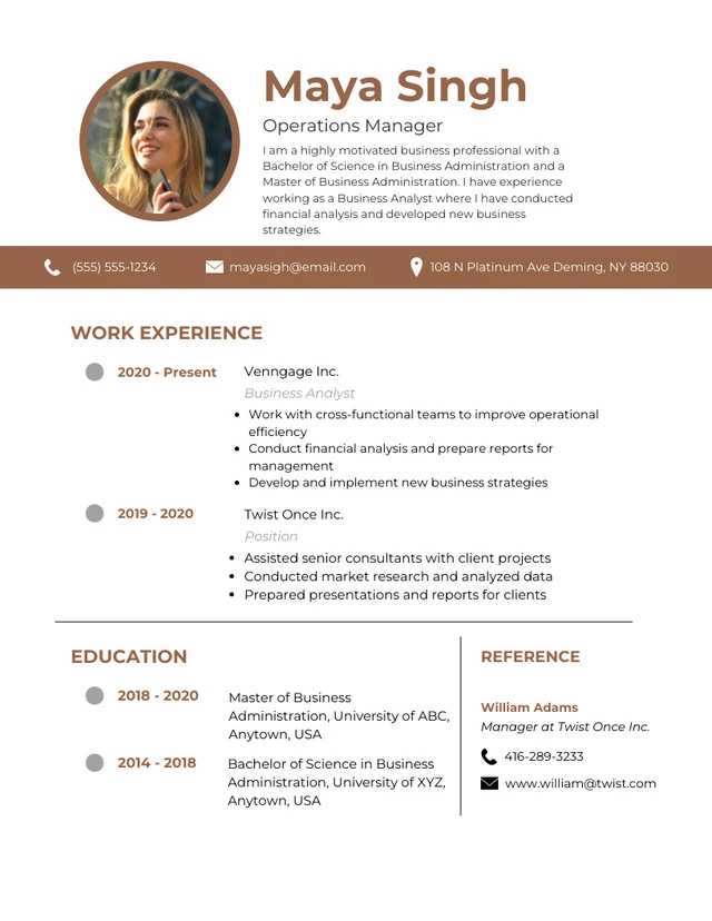 White And Brown Modern Professional Business Resume Template