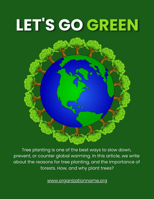 Green Simple Illustration Lets Go Green Environment Poster Template