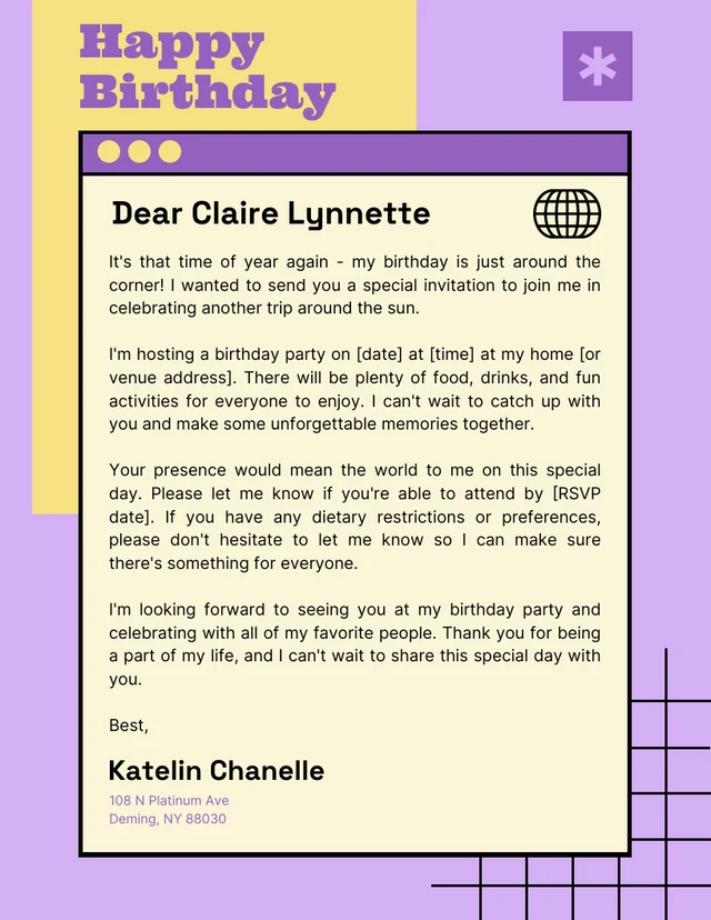 Purple And Cream Birthday Letterhead