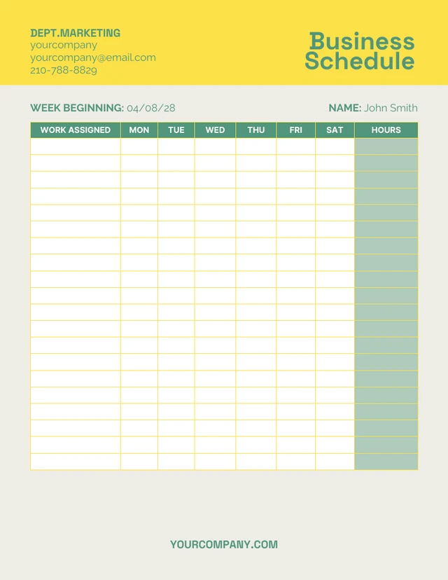Soft Green and Yellow Business Schedule Template