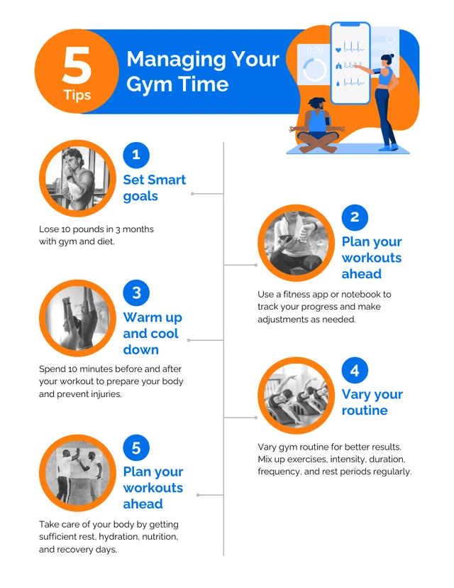 Maximizar el tiempo en el gimnasio: plantilla infográfica de fitness eficaz