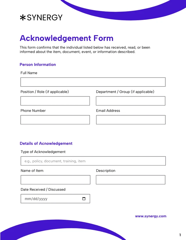 Acknowledgement Form Template - Página 1