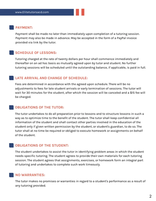 Tutoring Contract Template - page 2