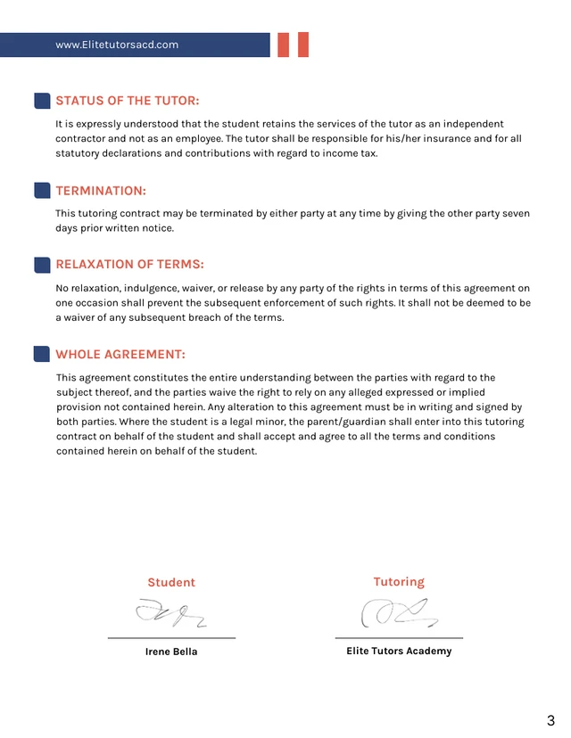 Tutoring Contract Template - Seite 3