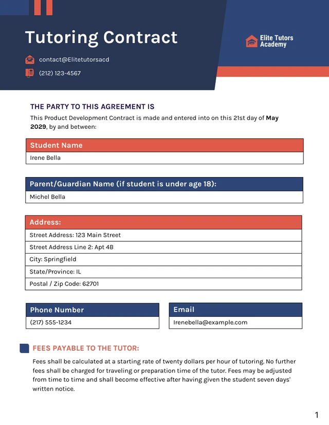 Tutoring Contract Template - page 1