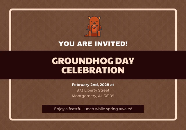 Dark Brown Simple Groundhog Day Celebration Card Template
