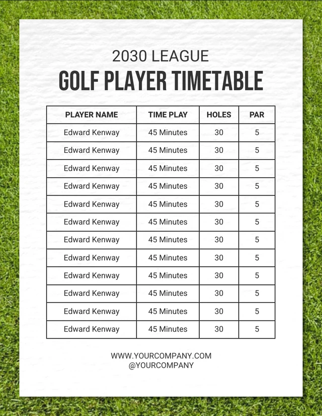 Green Modern Texture Golf Player Timetable Template