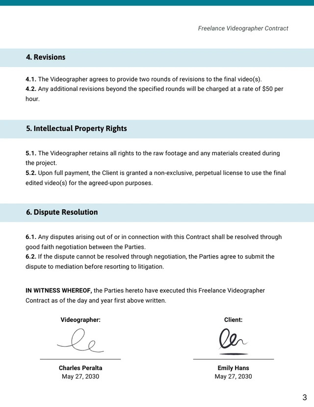 Freelance Videographer Contract Template - Seite 3