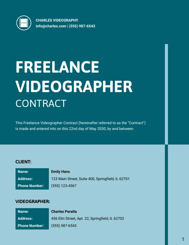 Freelance Videographer Contract Template - page 1