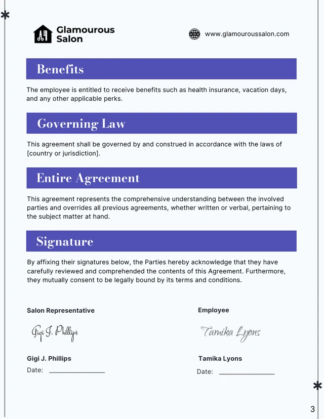 Hair Salon Employment Contract Template - page 3