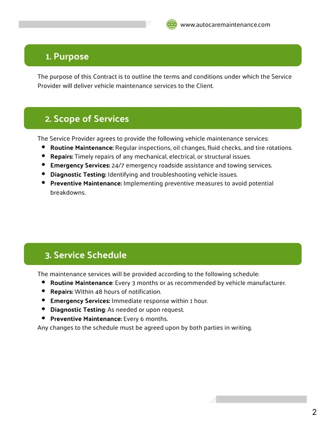 Vehicle Maintenance Contract Template - page 2