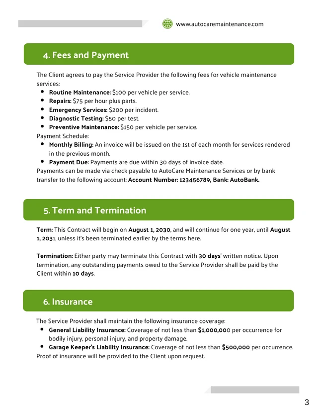 Vehicle Maintenance Contract Template - Seite 3