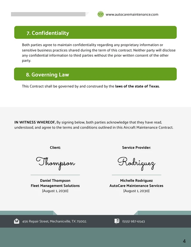 Vehicle Maintenance Contract Template - Page 4