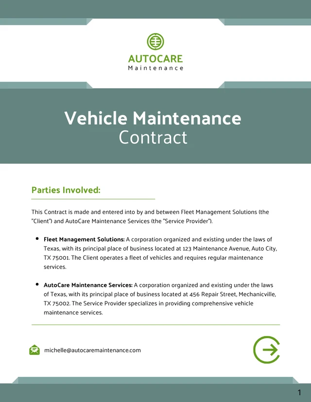 Vehicle Maintenance Contract Template - Seite 1