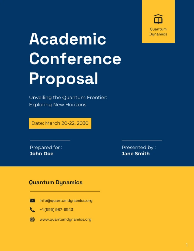 Blue and Yellow Academic Conference Proposal - Page 1