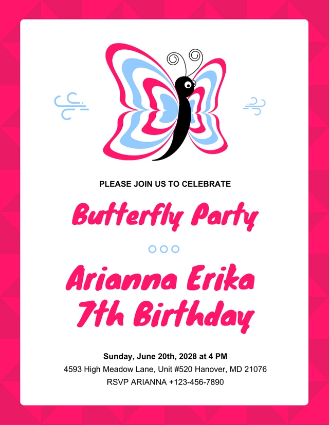 White And Pink Modern Geometric Butterfly Party Invitation Template