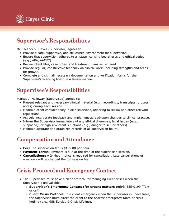 Clinical Supervision Contract Template - Página 2
