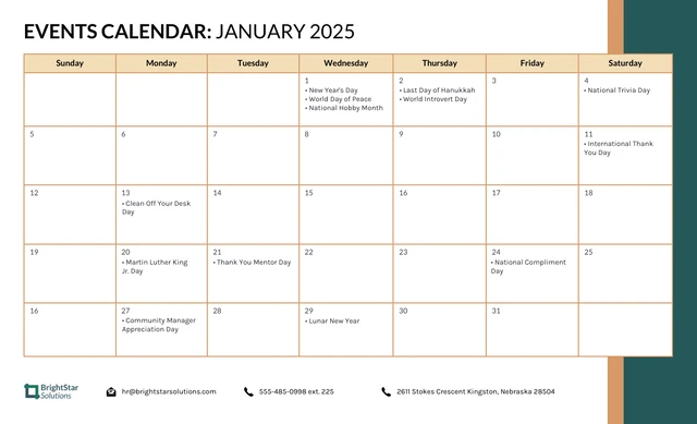 2025 Calendar Event Work Schedule Template - Page 1